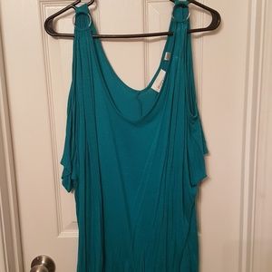 Teal Cold Shoulder Top